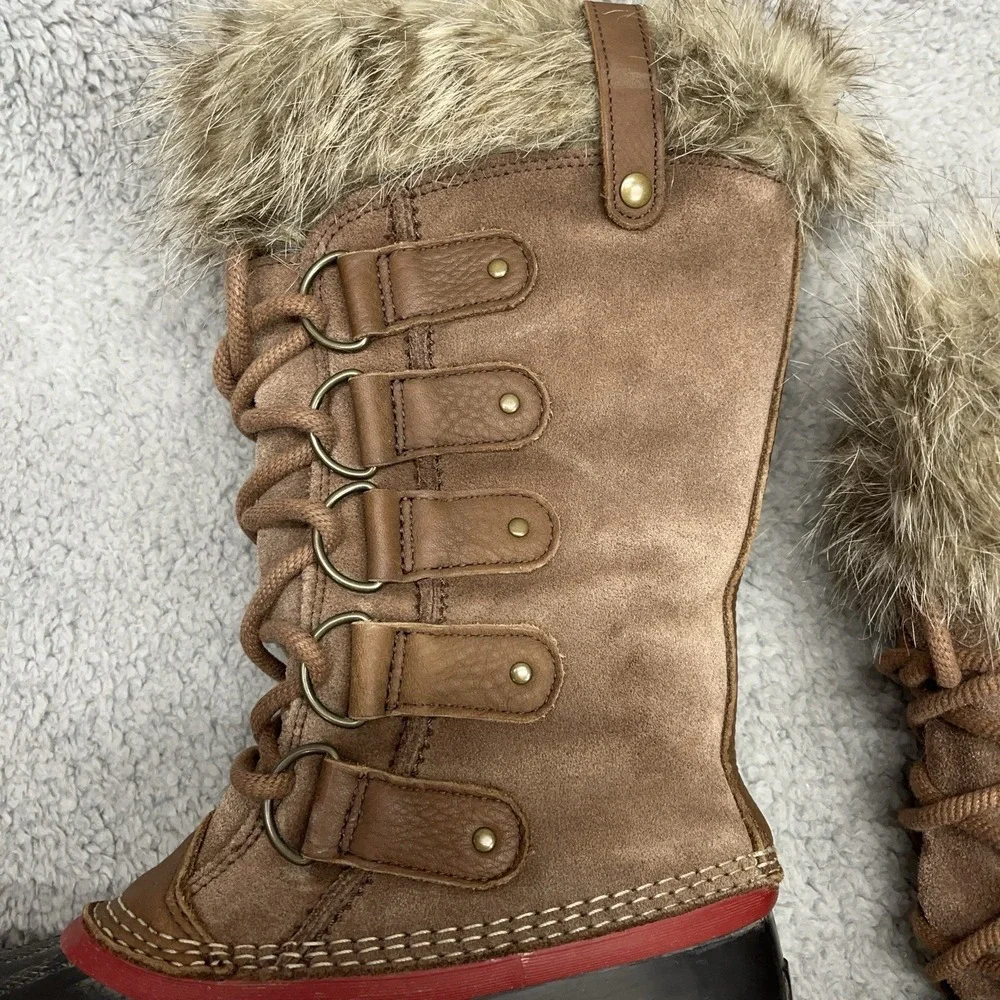 Sorel Joan Of Arctic Boots Womens 9 Camel Brown Waterproof Suede Faux Fur Winter
